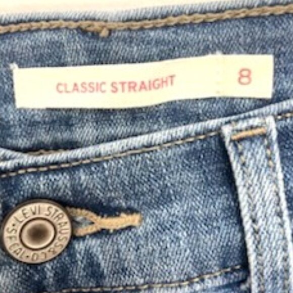 Levis Blue Denim Jeans Classic Straight Women's Sz 8 Distressed - Picture 3 of 7